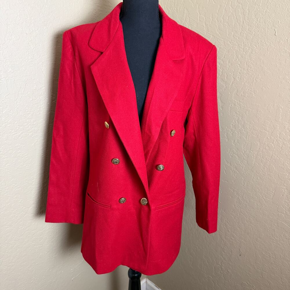 Vintage Dumas Red 100% Wool Double Breasted Blazer Gold Buttons USA